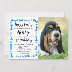Puppy Pawty - Blue Boy Pet - Dog Birthday Puppy Kaart