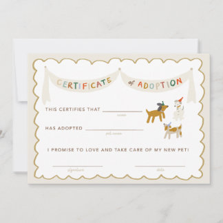 Puppy Pawty Certificaat van Adoptie Kaart