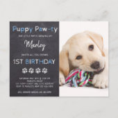 Puppy Pawty Chalkboard Blue Dog Birthday Uitnodiging Briefkaart (Voorkant)