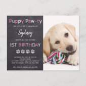 Puppy Pawty Chalkboard Roze Dog Birthday Uitnodiging Briefkaart (Voorkant)