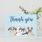 Puppy Pawty Dank je kaart blauw (Staand voorkant)