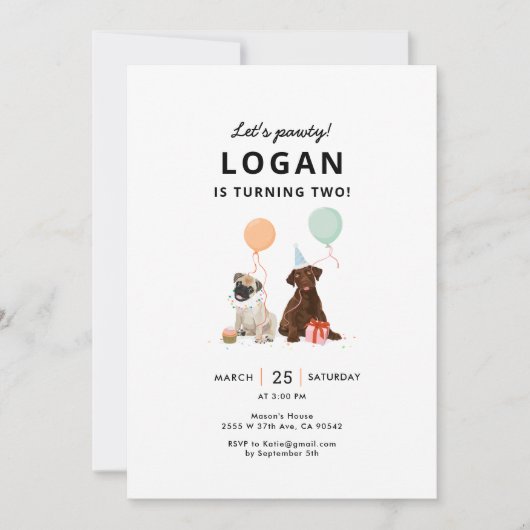 Puppy Pawty Dog Birthday Party Kaart (Voorkant)