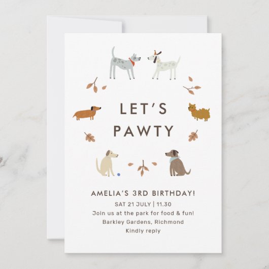 Puppy Pawty Dog Park Leuke Moderne Verjaardag Uitn Kaart (Voorkant)