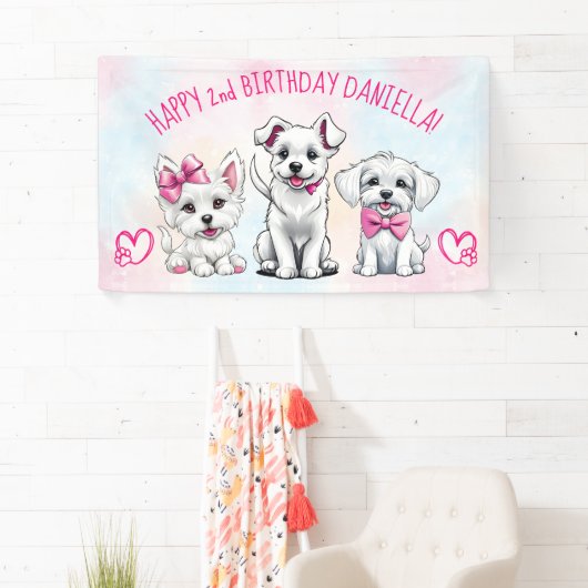 Puppy pawty happy birtyhday wit roze puppies spandoek (Insitu)