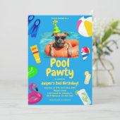 Puppy Pawty Hond Verjaardag Zwembad Party Kaart (Staand voorkant)