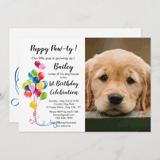Puppy Pawty - Pet Photo Puppy Birthday Party Kaart (Voorkant / Achterkant)