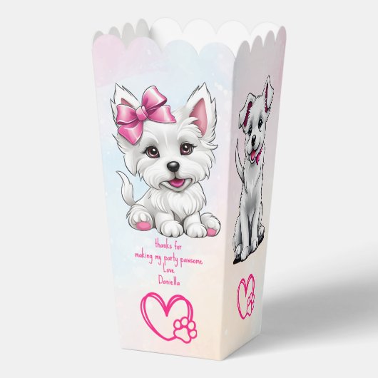 Puppy pawty schattig wit roze puppies gunsten bedankdoosjes (Achterkant)