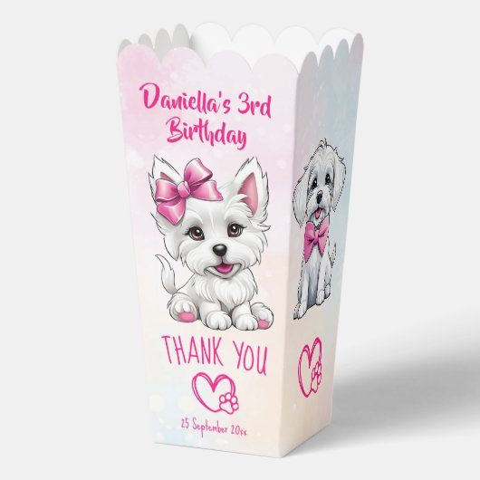 Puppy pawty schattig wit roze puppies gunsten bedankdoosjes (Voorkant)