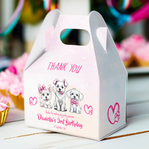 Puppy pawty schattig wit roze puppies sjabloon bedankdoosjes