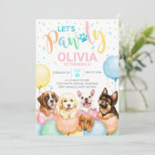 Puppy Pawty Uitnodiging Honden Uitnodiging Meisje (Staand voorkant)