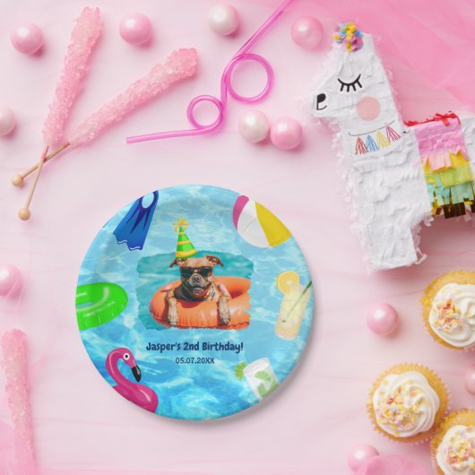 Puppy Pawty Verjaardag Hond Zwembad Party Papieren Bordje (Feest)