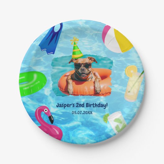 Puppy Pawty Verjaardag Hond Zwembad Party Papieren Bordje (Voorkant)