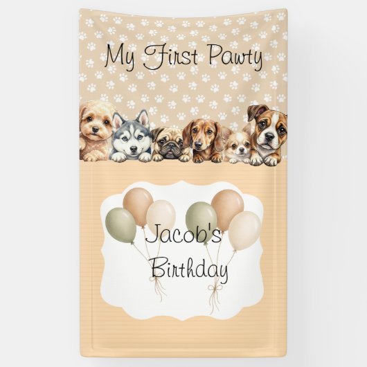 Puppy Pawty Verjaardag Spandoek (Verticaal)