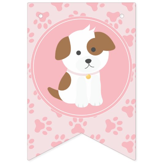 Puppy Pawty Verjaardagsfeestje Bunting banner roze (Eerste vlag)