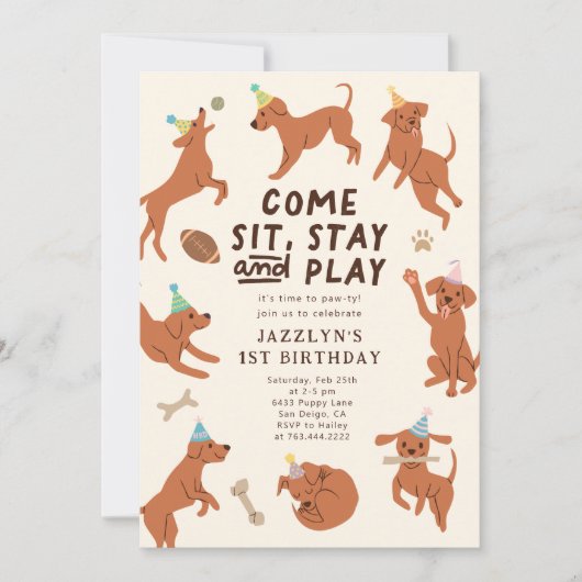 Puppy Pawty verjaardagsfeestje uitnodiging (Voorkant)