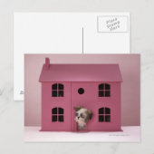 Puppy peering uit het huis van de pop briefkaart (Voorkant / Achterkant)