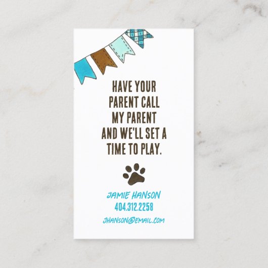 Puppy Pet Owner Play Date Calling Card Contactkaartje (Achterkant)
