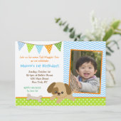 Puppy Photo Birthday Party Invitations for boys Kaart (Staand voorkant)