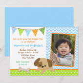 Puppy Photo Birthday Party Invitations for boys Kaart (Voorkant / Achterkant)