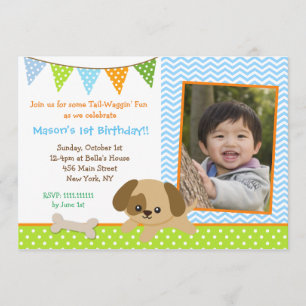 Puppy Photo Birthday Party Invitations for boys Kaart