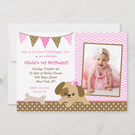 Puppy Photo Birthday Party Invitations Kaart (Voorkant)