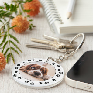 Puppy Photo Black Pawprints Sleutelhanger