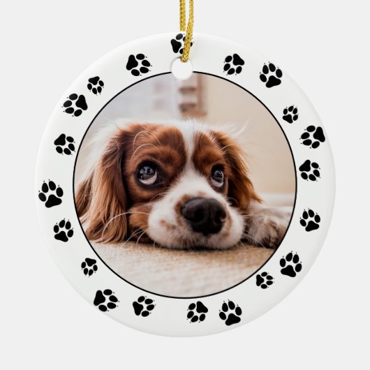 Puppy Photo Pawprints Keramisch Ornament (Voorkant)