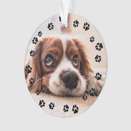 Puppy Photo Pawprints Ornament (voorkant)
