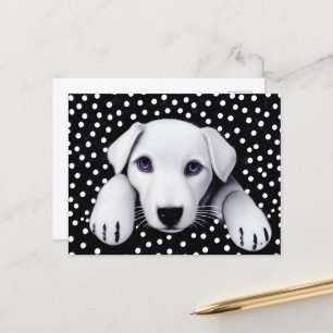 Puppy & pokadots met zwart-wit Retro Briefkaart