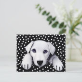 Puppy & pokadots met zwart-wit Retro Briefkaart (Staand voorkant)