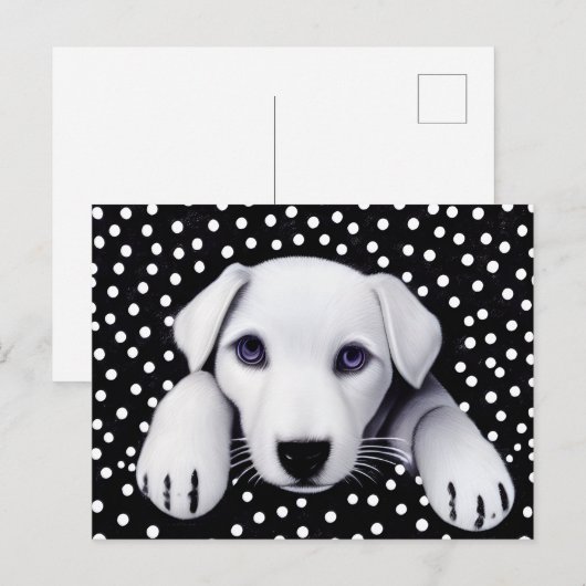 Puppy & pokadots met zwart-wit Retro Briefkaart (Voorkant / Achterkant)