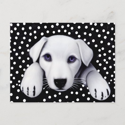 Puppy & pokadots met zwart-wit Retro Briefkaart (Voorkant)