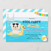 Puppy poolparty-uitnodiging kaart (Voorkant / Achterkant)