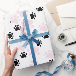 Puppy Pootjes Patroon Roze En Zwart Cadeaupapier