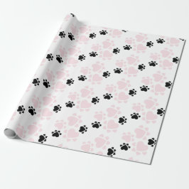 Puppy Pootjes Patroon Roze En Zwart Cadeaupapier