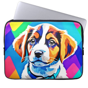 Puppy Portret: Kleurrijke Pup Laptop Sleeve