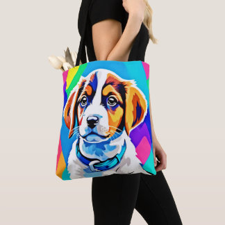 Puppy Portret: Kleurrijke Pup Tote Bag