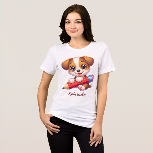 Puppy, potlood, aangepaste onderwerp leraar cadeau Tri-Blend shirt (Voorkant volledig)