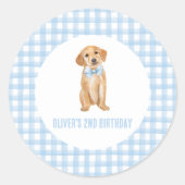 Puppy preppy geplakt verjaardag ronde sticker (Voorkant)