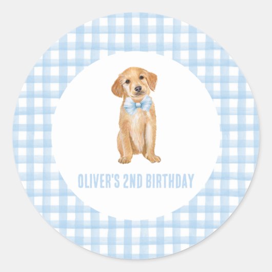 Puppy preppy geplakt verjaardag ronde sticker (Voorkant)