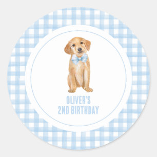 Puppy preppy geplakt verjaardag ronde sticker