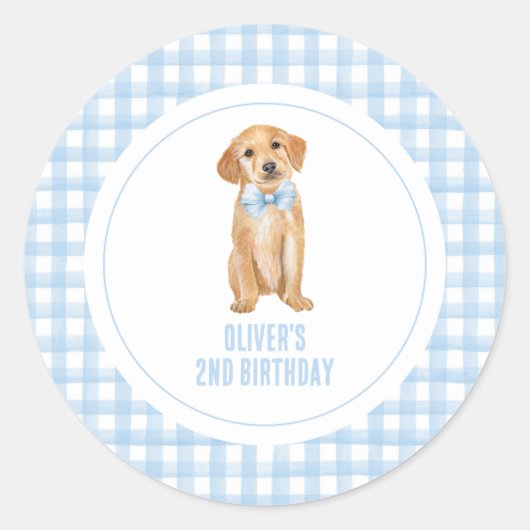 Puppy preppy geplakt verjaardag ronde sticker (Voorkant)