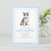 Puppy preppy geruite verjaardag kaart (Staand voorkant)