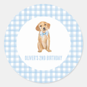 Puppy preppy karte verjaardag ronde sticker
