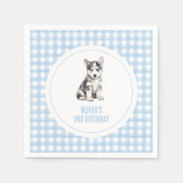 Puppy preppy plaid birthday servet