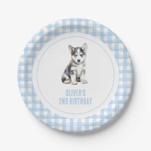 Puppy preppy plaid verjaardag papieren bordje