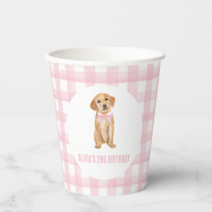 Puppy preppy roze geruite verjaardag papieren bekers
