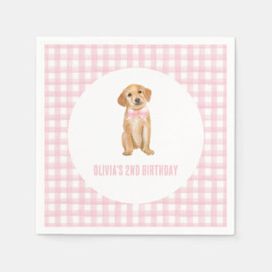 Puppy preppy roze geruite verjaardag servet