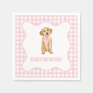 Puppy preppy roze geruite verjaardag servet