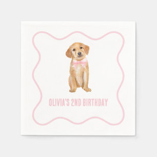 Puppy preppy roze geruite verjaardag servet